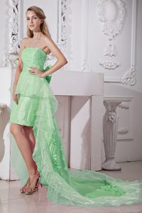 Apple Green Strapless High-low and Organza Beaded Prom Dress
