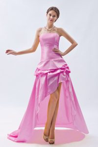 Pink Strapless High-low Prom Homecoming Dress with Pick-ups