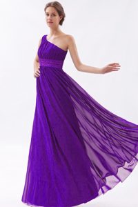 Eggplant Purple Beaded and Ruched Empire One Shoulder Prom Dress for Cheap