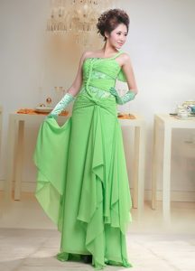 Sweet Spring Green One Shoulder Ruched Chiffon Prom Dress for Party in 2013