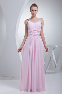 Beaded Scoop Neckline Prom Evening Dress in Baby Pink with Ruching on Sale