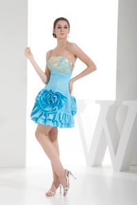 Pretty Aqua Blue Strapless Short Prom Gowns for Cheap