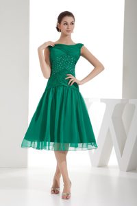 Pretty Green A-line Bateau Beaded and Ruched Prom Gowns with Chiffon in 2013
