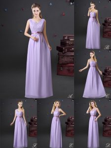 Gorgeous Floor Length Lace Up Bridesmaid Dresses Lavender for Prom and Party and Wedding Party with Lace and Appliques a