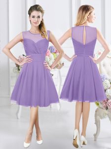 Lavender A-line Chiffon Scoop Sleeveless Ruching Knee Length Zipper Quinceanera Court Dresses