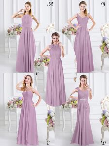 Latest Cap Sleeves Chiffon Floor Length Zipper Quinceanera Dama Dress in Lavender with Beading and Ruching