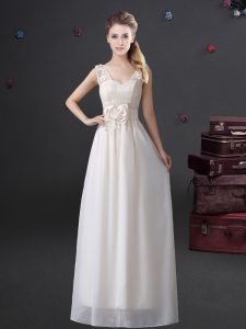 White Sleeveless Chiffon Zipper Damas Dress for Prom and Party and Wedding Party