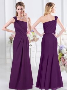 One Shoulder Floor Length Column/Sheath Sleeveless Purple Quinceanera Court Dresses Side Zipper