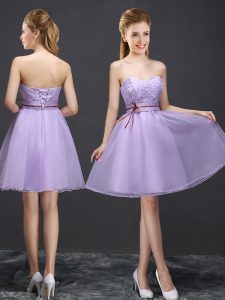 Beauteous Sweetheart Sleeveless Lace Up Bridesmaid Dress Lavender Organza