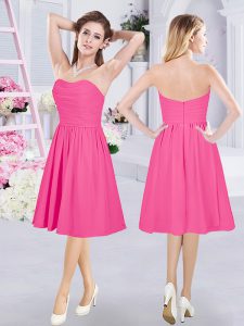 High Class Hot Pink Chiffon Zipper Quinceanera Court Dresses Sleeveless Knee Length Ruching