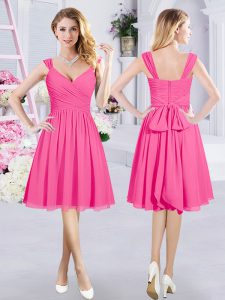 Knee Length A-line Sleeveless Hot Pink Bridesmaids Dress Zipper