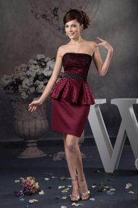 Beaded Wine Red Zipper-up Satin Elegant Celebrity Party Dress for Summer