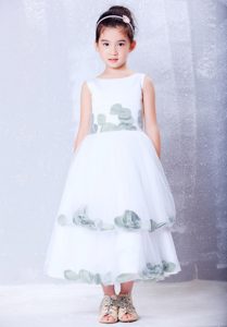 Tea-length Handmade Flowery Cinderella Pageant Dress and Taffeta