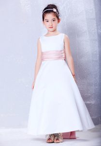 A-line Scoop Ankle-length Cinderella Pageant Dress in Pink Sash