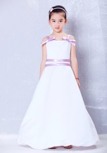 White and Lavender Straps long Cinderella Pageant Dress with Bows