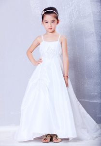 Court Train Appliqued Cinderella Pageant Dress with Spaghetti Straps