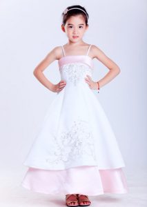 White and Pink Ankle-length Cinderella Pageant Dresses with Embroidery