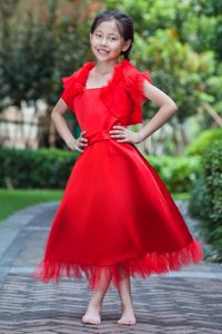 Red Square Ankle-length Satin and Tulle Cinderella Pageant Dress on Sale