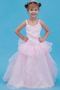 Modern Baby Pink A-line Straps Organza Cinderella Pageant Dress on Promotion