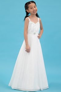 White Ruched Cinderella Pageant Dress