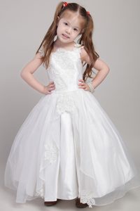 White Ankle-length and Organza Appliqued Cinderella Pageant Dress