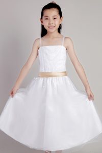 2013 Pretty White Straps Tea-length Tulle Little Cinderella Pageant Dress