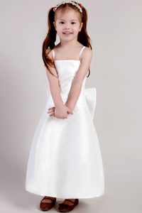 White Straps Ankle-length Satin Cinderella Pageant Dress with Bowknot