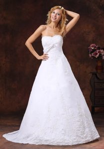 Strapless Wedding Reception Dresses with Brush Train and Embroidery Over Shirt
