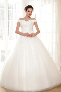 Classical Off The Shoulder Long Tulle Bridal Dress with Lace-up Back