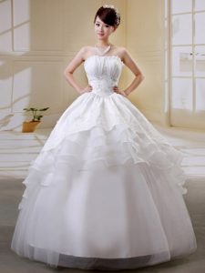Discount Ruffled and Beaded Organza Zipper-up Long Dress for Brides