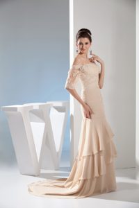 Fabulous Champagne Off-the-shoulder Wedding Reception Dress with Beading