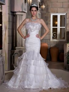 Impressive Ruched and Ruffled and Organza Wedding Dress for Fall