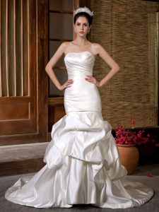 Attractive Mermaid Strapless Beaded and Ruched Wedding Dress for Spring