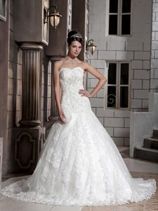 Luxurious Sweetheart Chapel Train Lace-up Wedding Dresses with Beading