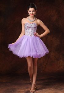 Lavender Beaded Short A-line Tulle Backless Cocktail Dresses on Wholesale Price