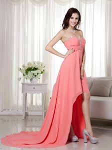 Empire Sweetheart High-low Chiffon Cocktail Dresses with Beading and Ruching