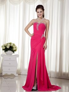 New Sweetheart Chiffon Beaded Cocktail Dress for Celebrity with High Slit