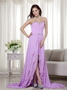 Lavender High Low Chiffon Sweetheart Beaded Cocktail Dress on Wholesale Price