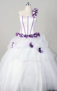White Modern One Shoulder Quinceanera Dresses with Purple Handmade Flowers