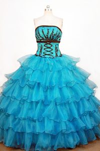 Magnificent Teal Organza Strapless Quinceanera Dresses with Ruffled Layers 2015