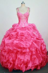 Nice Ball Gown Dresses for a Quinceanera in Hop Pink with Straps and Beading