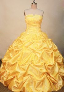 Provocative Yellow Quinceanera Dresses to Floor Length in with Pick-ups