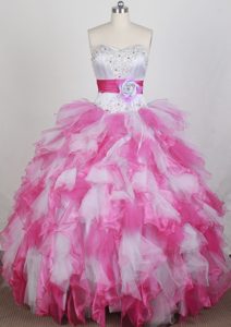 Perfect Pink and White Organza Quinceanera Gowns with Beading and Sash