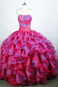 Inexpensive Beaded Ball Gown Strapless Sweet Sixteen Dresses in Organza