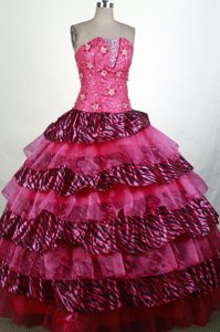 Pretty Hot pink Strapless and Organza Quinces Dresses with Beading
