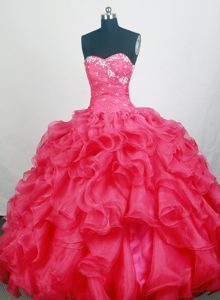 New Sweetheart Quinceanera Gown with Appliques and Beading in Hot pink