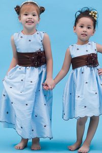 Baby Blue Flower Girl Dress with Sash and Hand Made Flower for Cheap