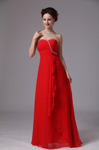 Strapless Long Red Ruched Beaded Formal Dresses for Dama
