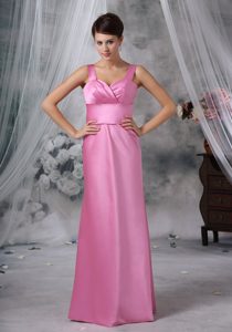 Best Rose Pink Straps Long Ruched Formal Dresses for Dama