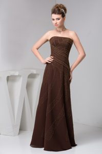 Brown Strapless Long Chiffon Prom Dress for Dama with Appliques